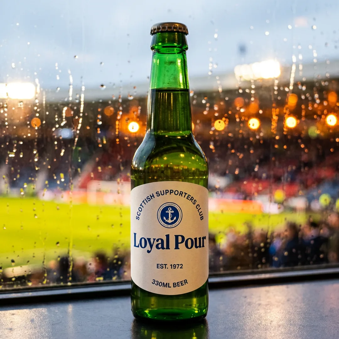 Custom Loyal Pour label mockup for Clydeside Loyal SC